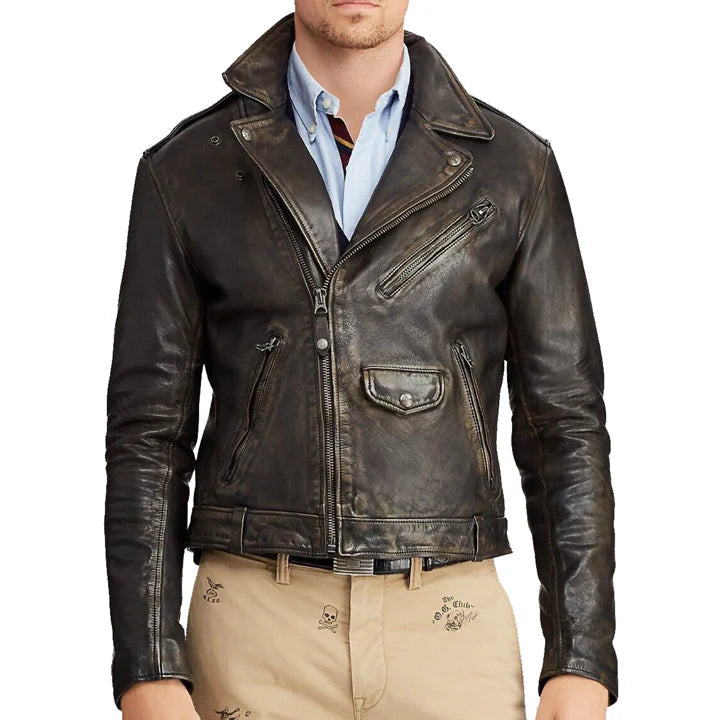 Iconic Men’s Cowhide Leather Biker Jacket – Heavy-Duty Motorcycle Style