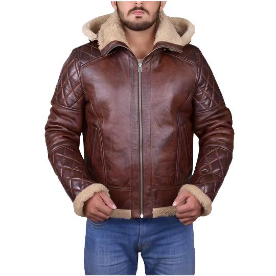 Men's Brown Shearling Jacket with Detachable Hoodie – Premium Sheepskin Winter Coat