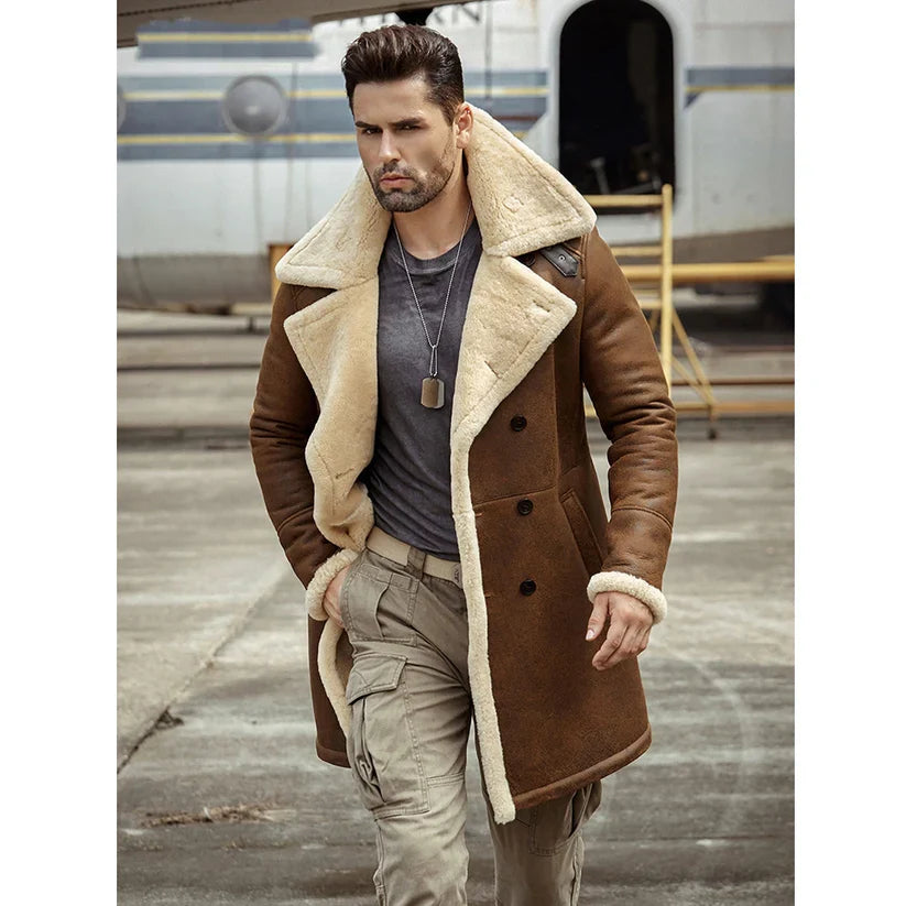 Men's B7 Bomber Sheepskin Leather Coat In Brown