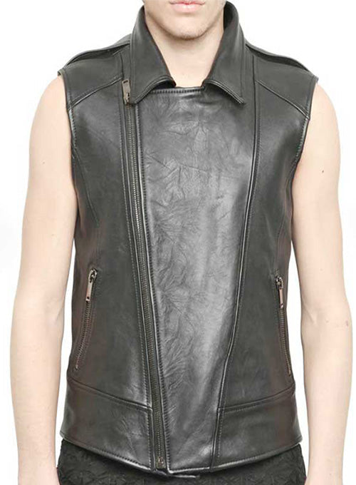 Men's Black Leather Motorcycle Biker Vest