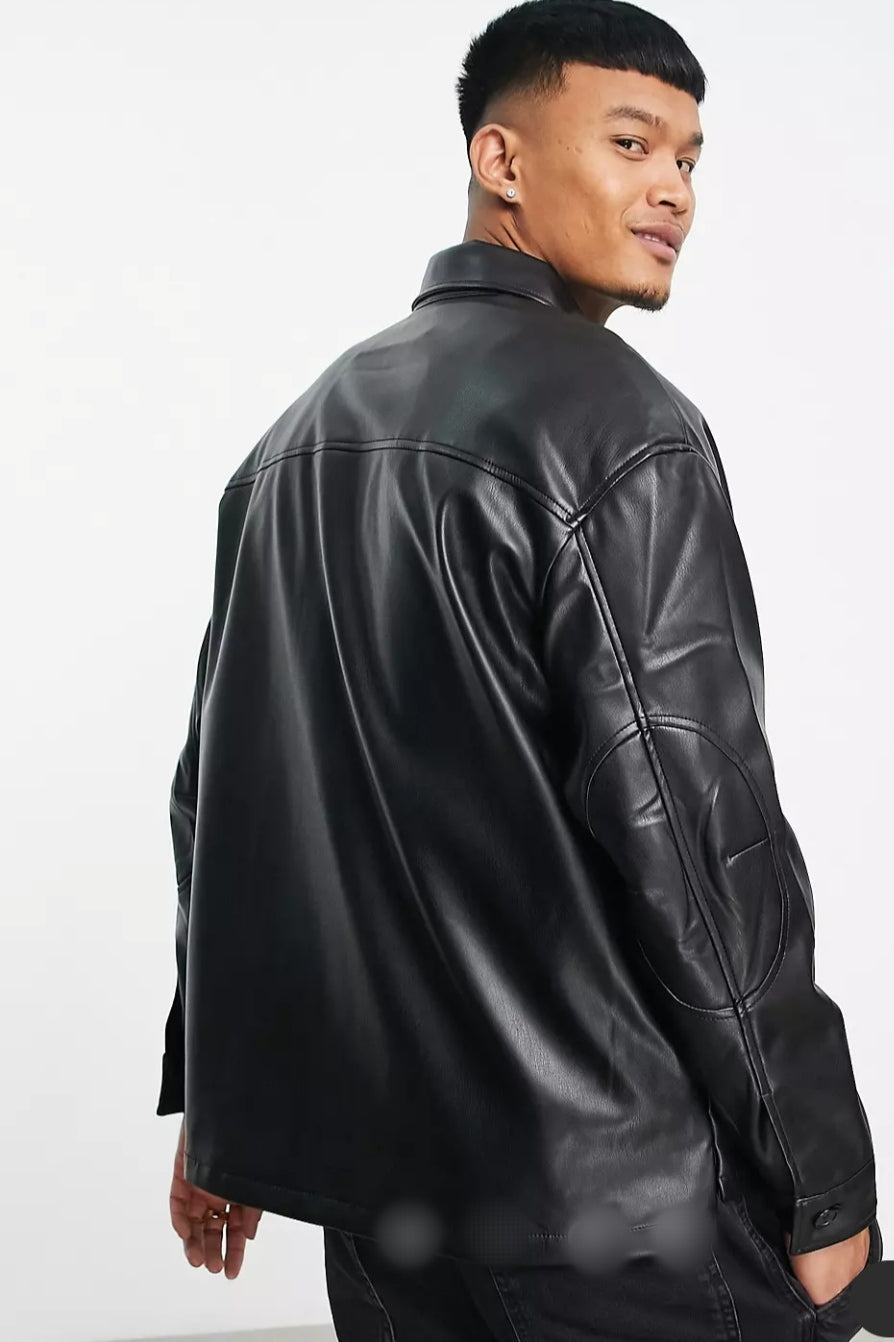 Men’s Black Full Sleeve Leather Shirt