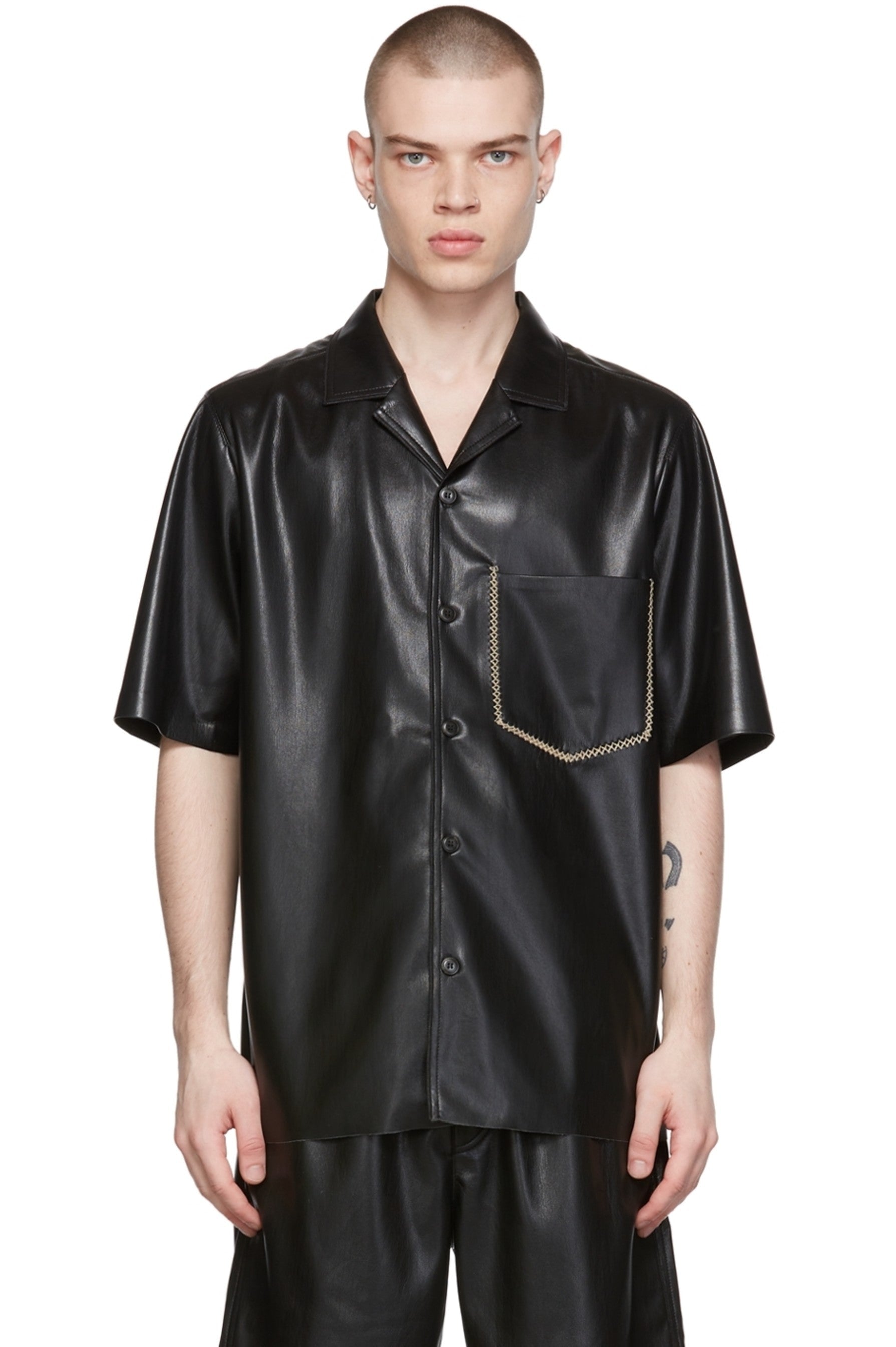 Men’s Black Half Sleeve Leather Shirt