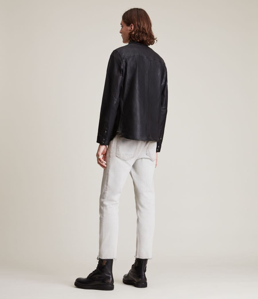 Men's Black Trucker Leather Shirt