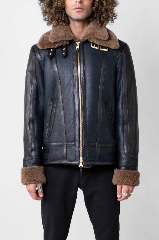 Men's Blue Sheepskin Shearling Leather Jacket – Premium Winter Outerwear