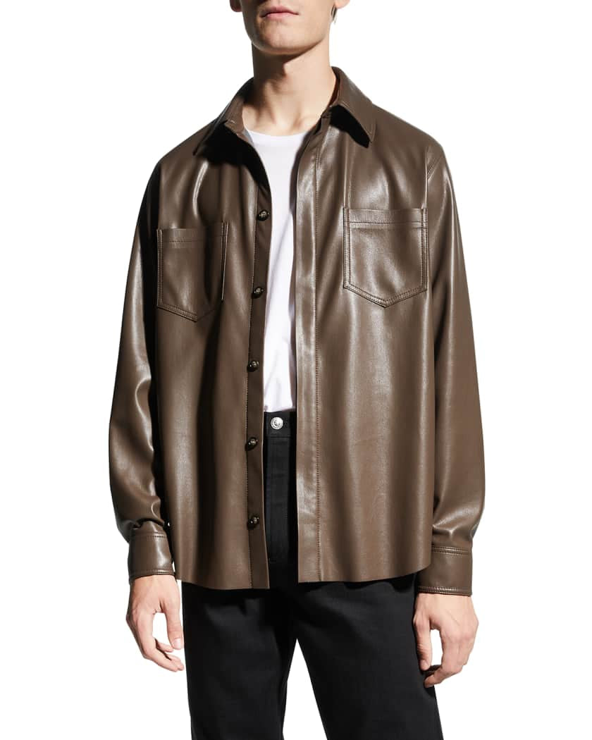 Coffee Brown Leather Shirt for Men - Full Sleeve Casual Jacket