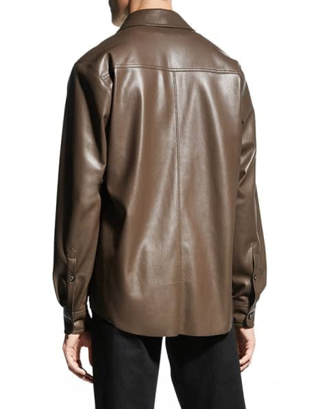 Coffee Brown Leather Shirt for Men - Full Sleeve Casual Jacket