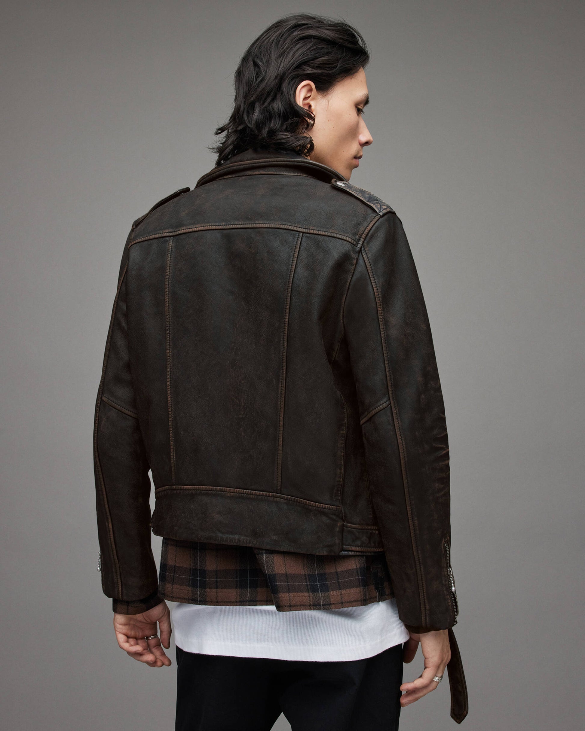 Men's Black Distressed Leather Biker Jacket
