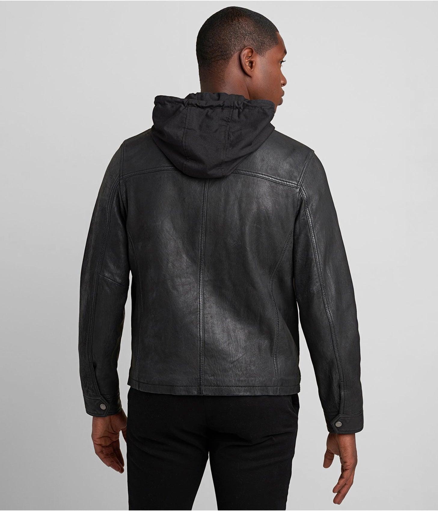 Men’s Black Distressed Leather Jacket with Hood – Rugged & Stylish