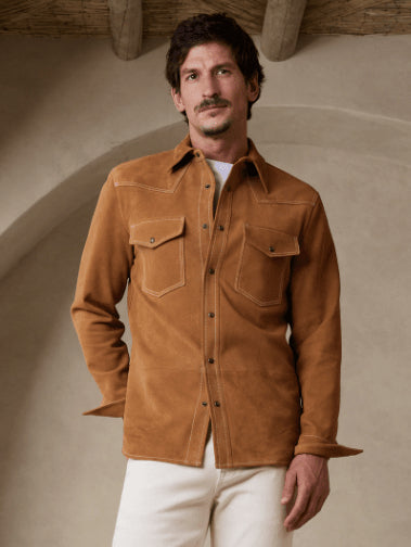 Brown Suede Leather Shirt for Men - Full Sleeve Casual Jacket
