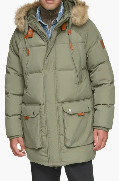 Men's Hooded Puffer Parka Coat In Khaki