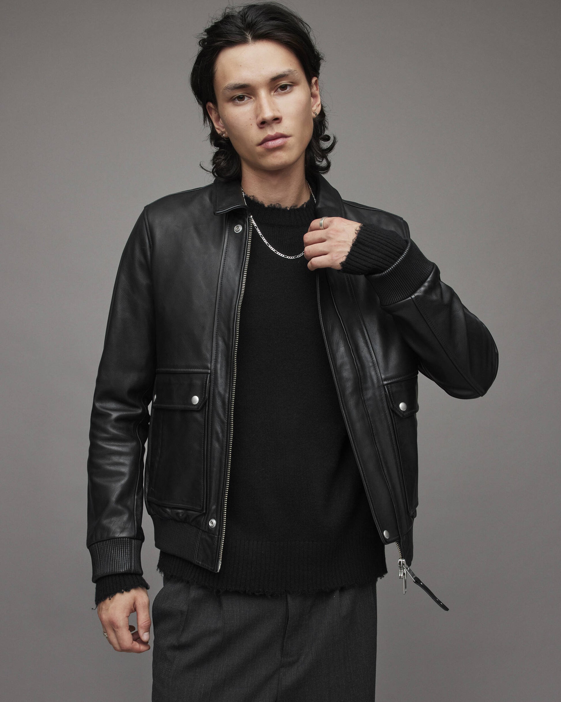 Men's Black Leather Harrington Bomber Jacket – Classic Rebel Style