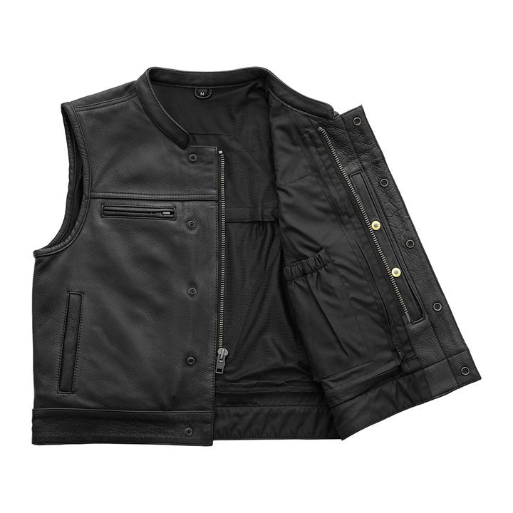 Men's Black Leather Motorcycle Biker Vest