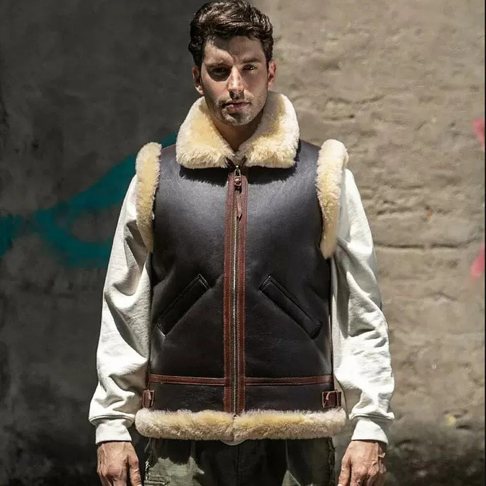 Men's Dark Brown Shearling Leather Vest