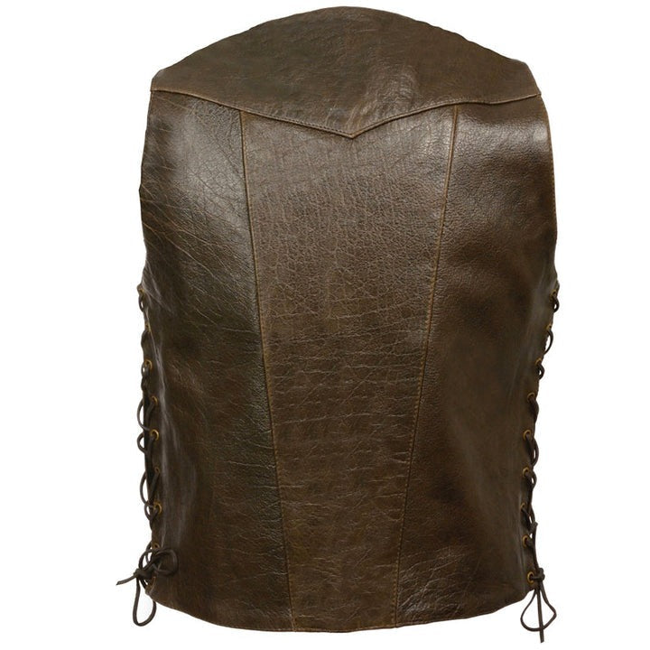 Men's Chocolate Brown Leather Motorcycle Biker Vest
