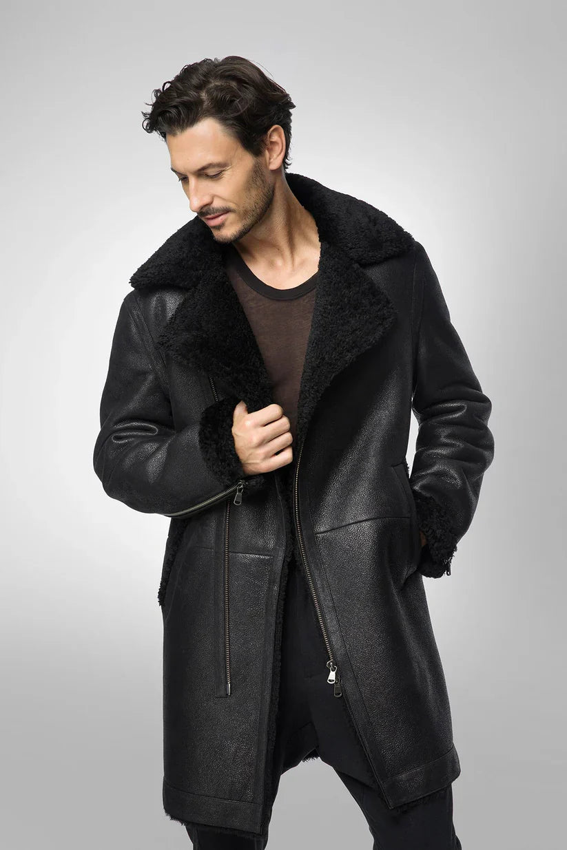 Men's Shearling B7 Bomber Leather Coat in Black