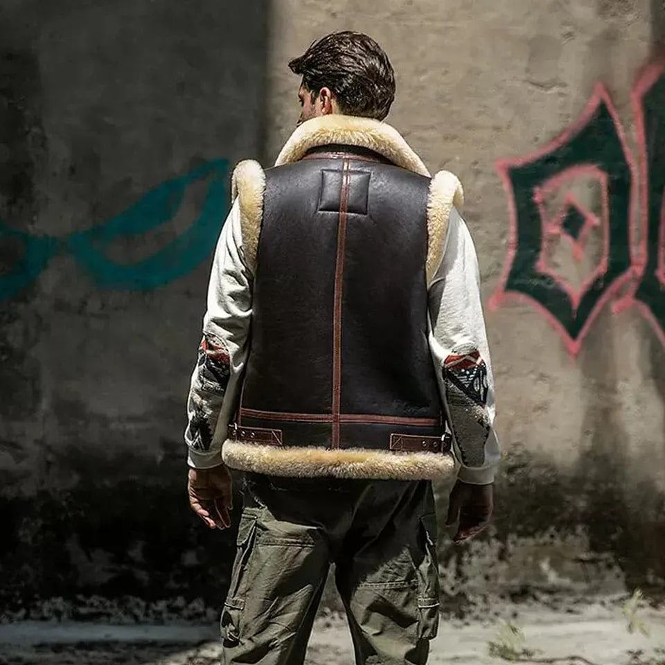 Men's Dark Brown Shearling Leather Vest