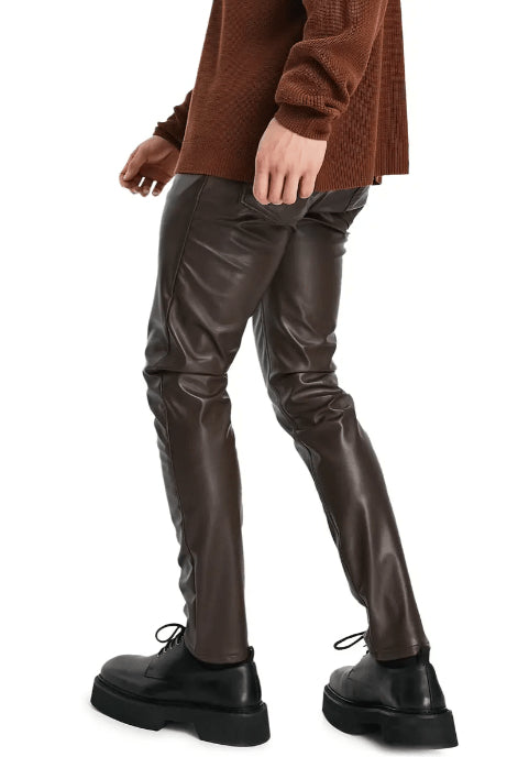 Men's Dark Brown Skinny Leather Pants