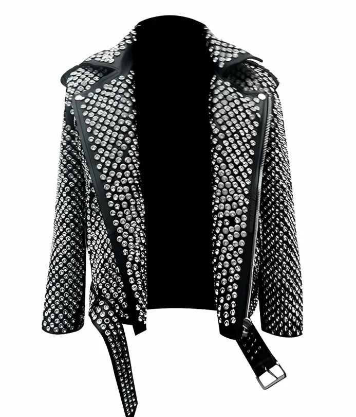 Men's Black Studded Biker Leather Jackets
