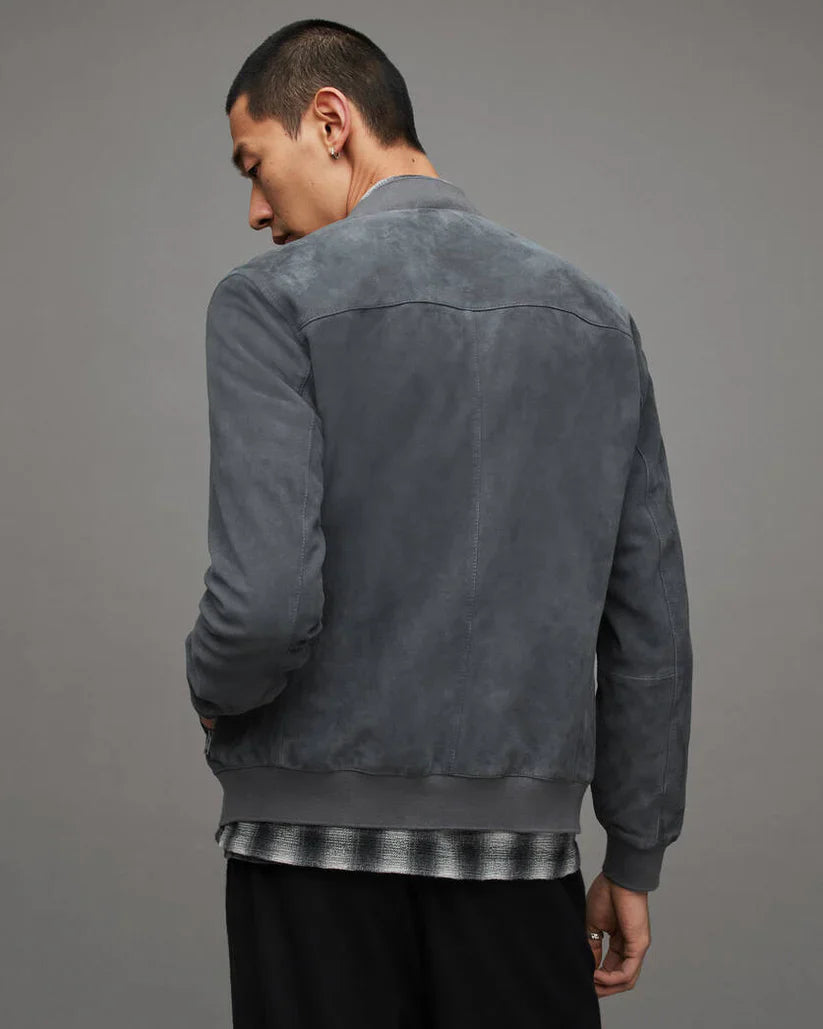 Men's Suede Leather Bomber Jacket in Dark Gray – Arcane