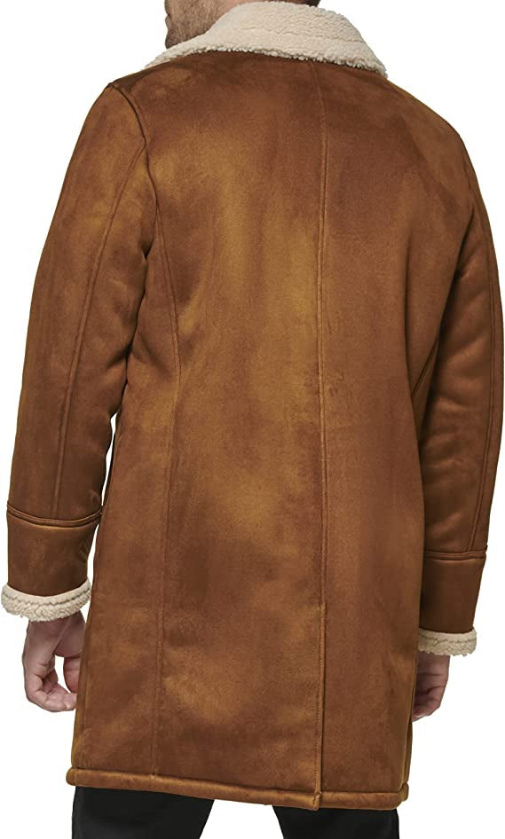 Men's Tan Brown Suede Leather Shearling Coat – Timeless & Warm Winter Wear