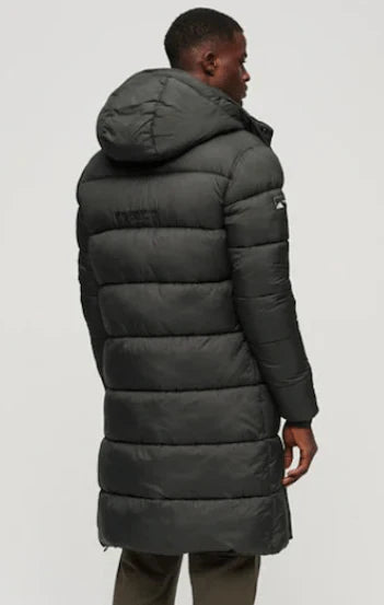 Men's Trench Puffer Coat In Black With Removable Hood