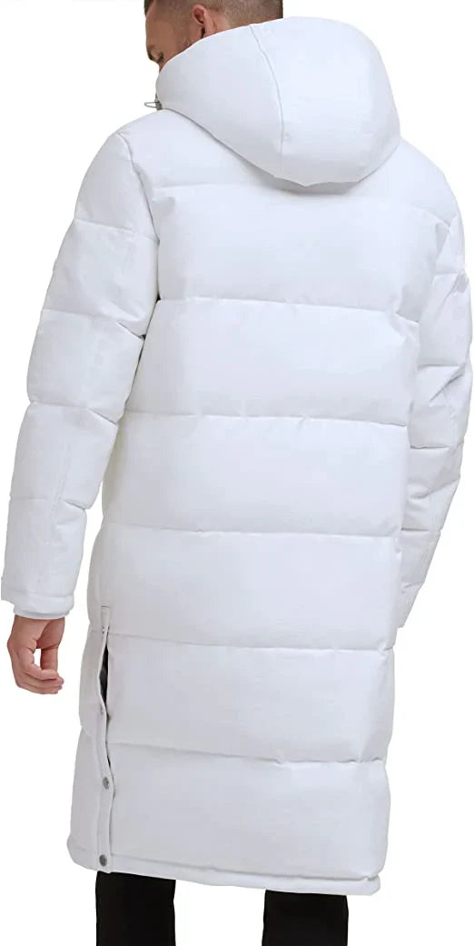 Men's Trench Puffer Leather Coat in White