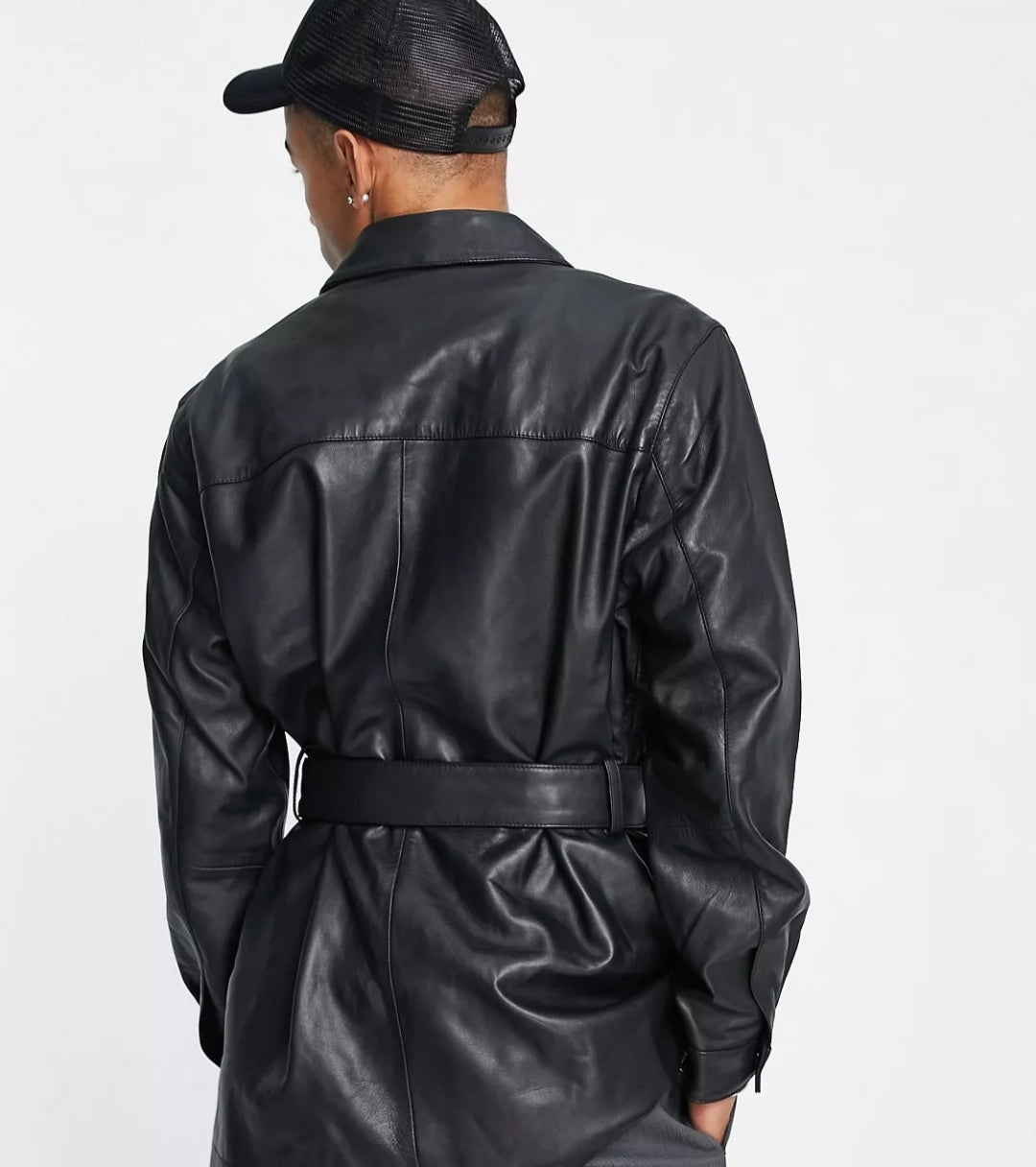 Men's Black Belted Leather Shirt