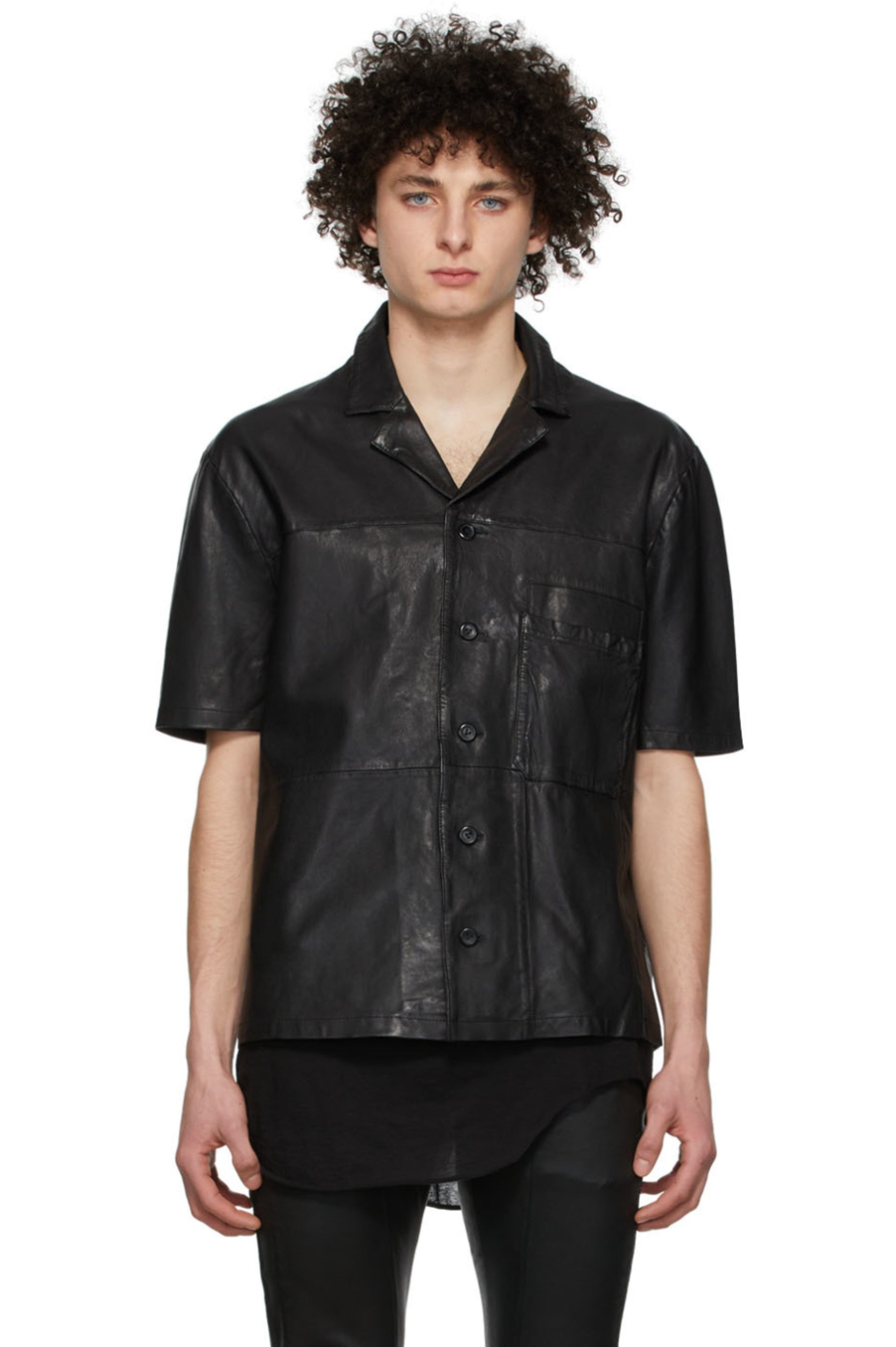 Men’s Black Half Sleeve Leather Shirt