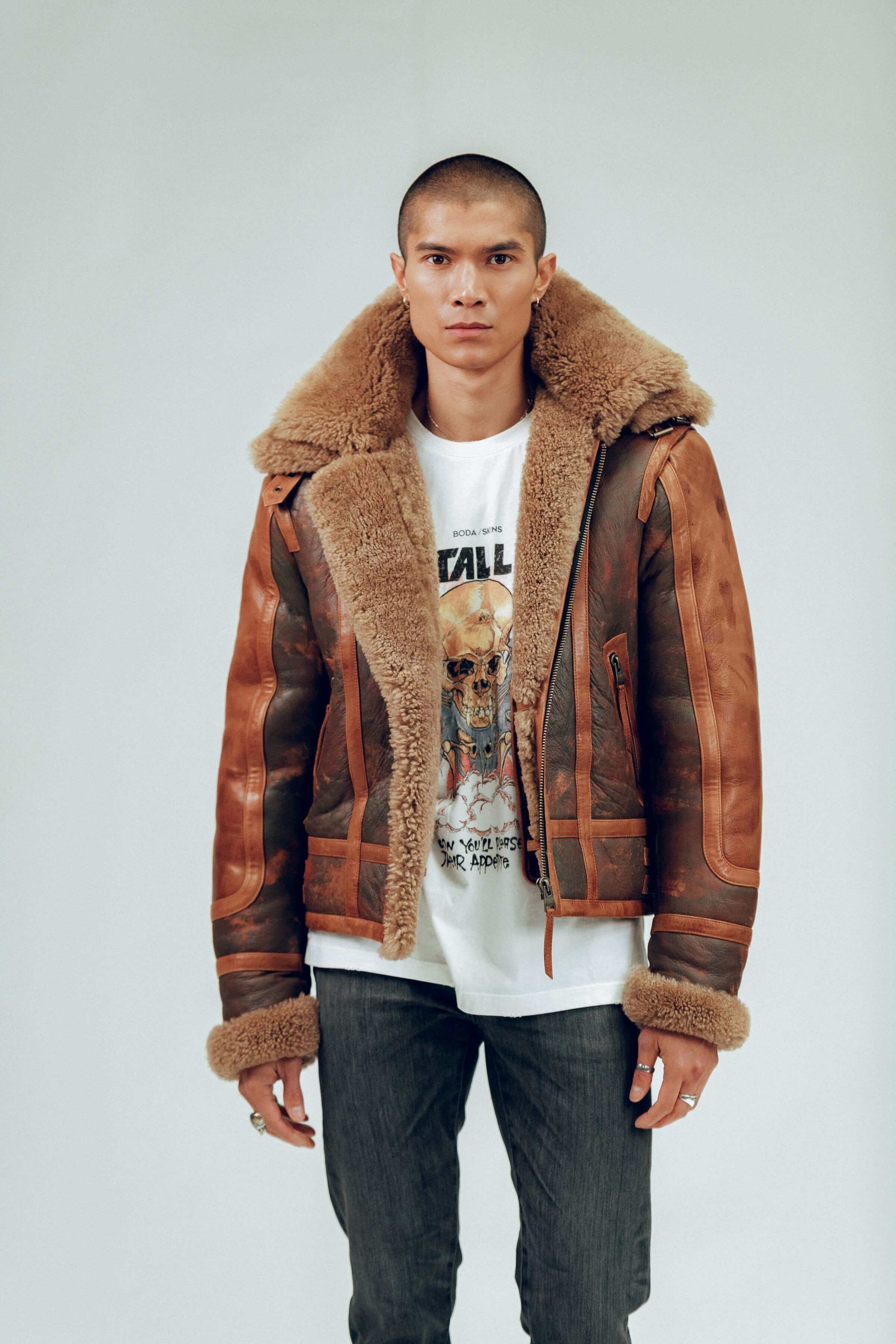 Men's Brown Distressed Sheepskin Shearling Jacket