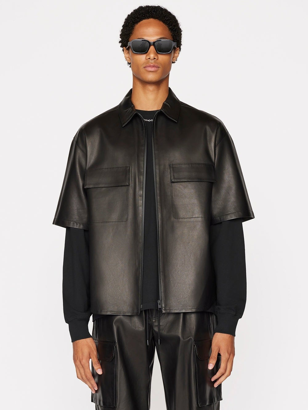 Men's Black Leather Shirt – Half Sleeve Edition