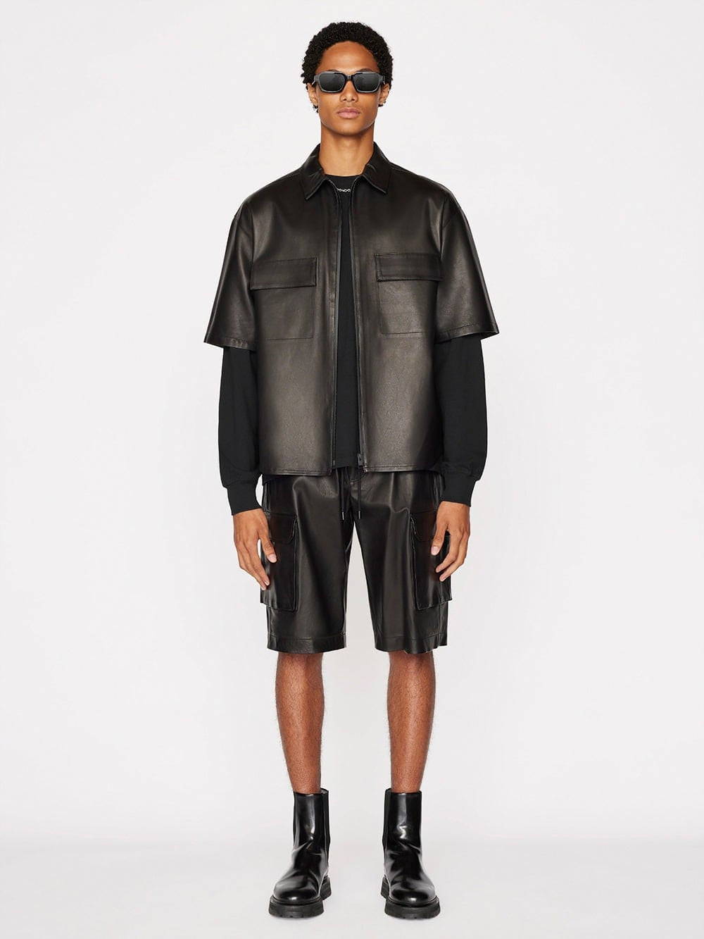 Men's Black Leather Shirt – Half Sleeve Edition