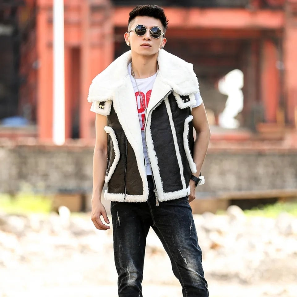 Crackle Shearling Leather Vest – Jet Black
