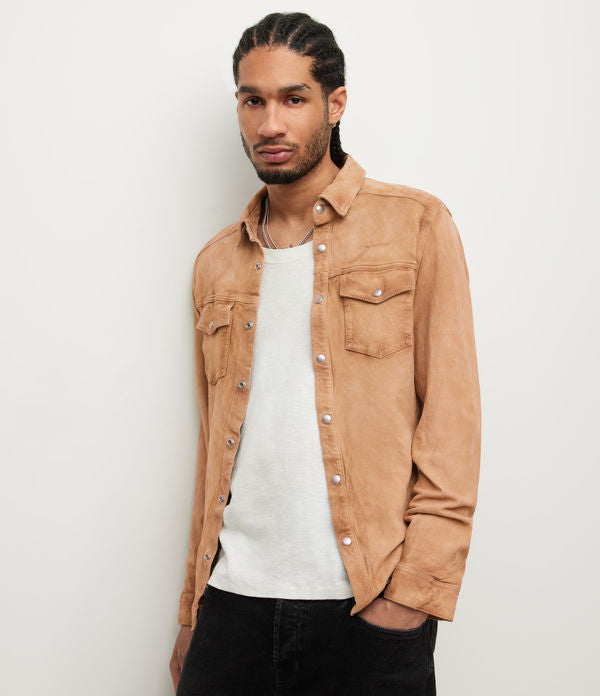 Men’s Beige Brown Suede Leather Shirt