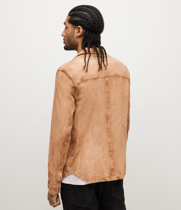 Men’s Beige Brown Suede Leather Shirt