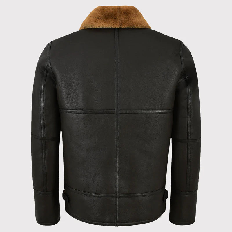 Classic Black Shearling Jacket for Men – Timeless Sheepskin Winter Coat