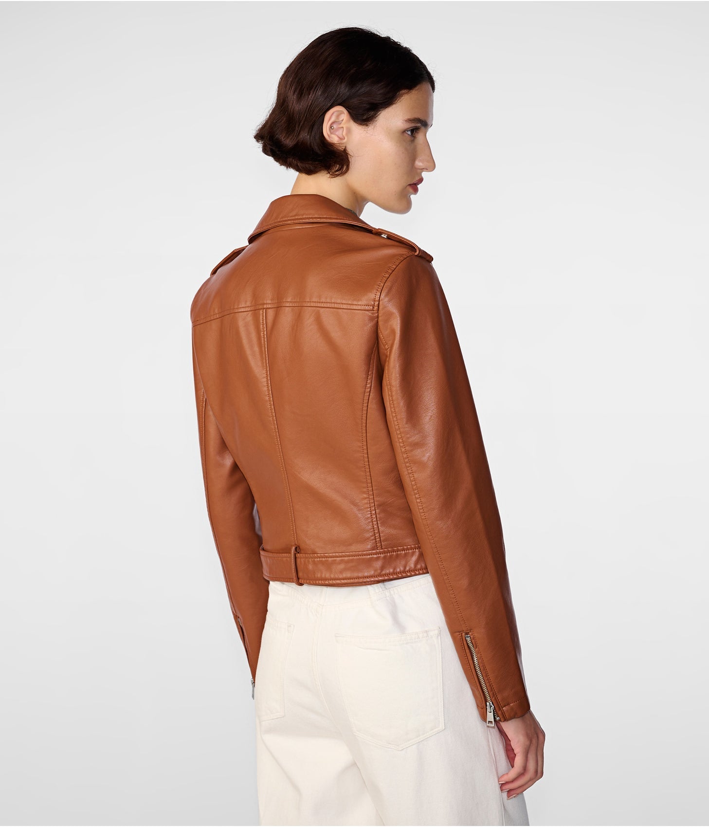 Classic Brown Women's Leather Biker Jacket