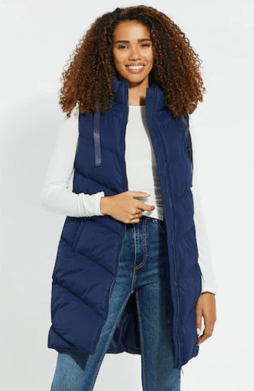 Blue Women's Hooded Sleeveless Puffer Coat