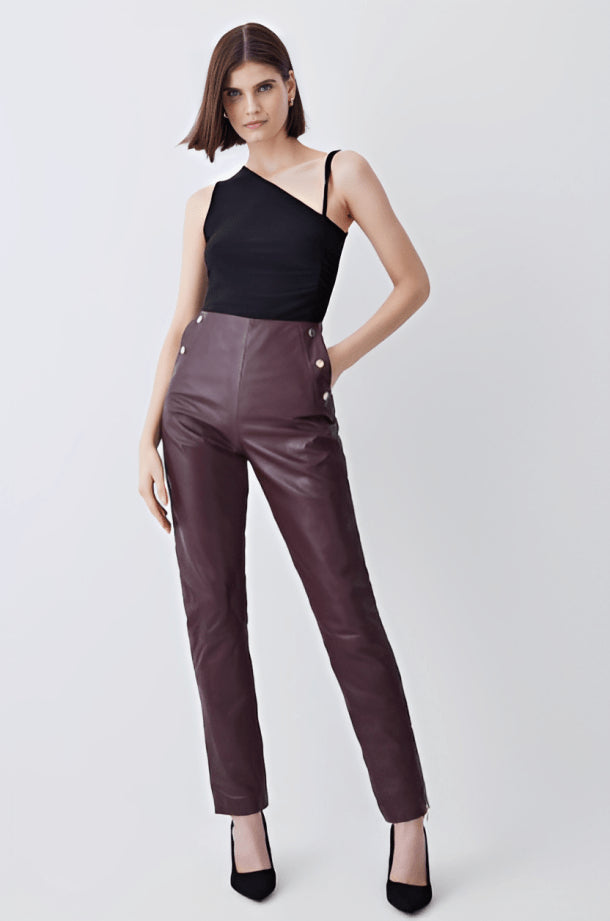 Burgundy Leather Pants for Women
