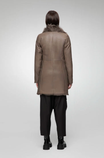 Dark Brown Shearling Fur Leather Coat for Women