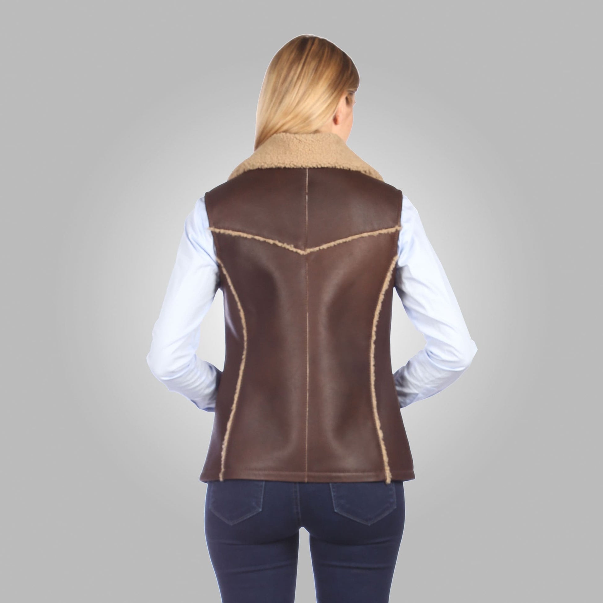 Chocolate Brown Shearling Leather Vest for Women