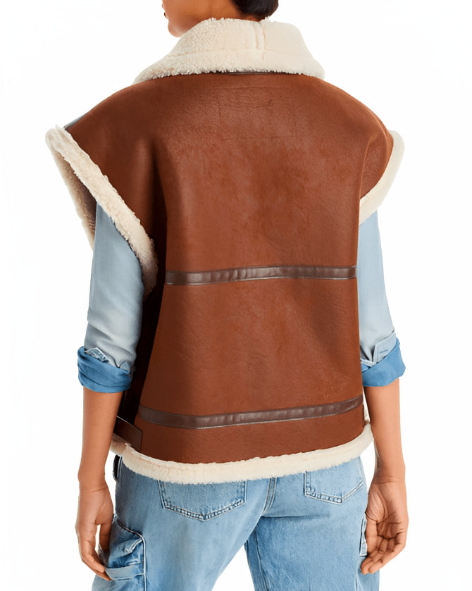 Dark Brown Shearling Leather Vest for Women