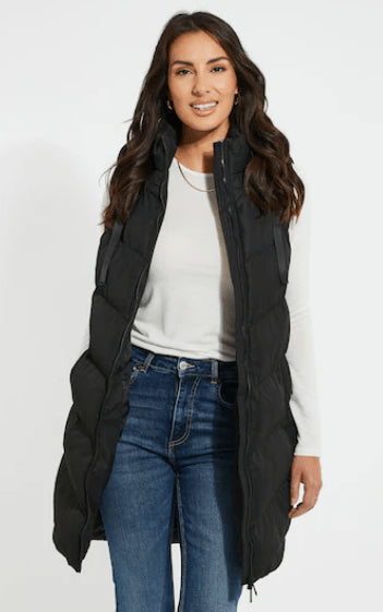 Black Women's Sleeveless Hooded Puffer Coat