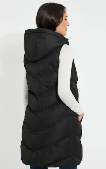 Black Women's Sleeveless Hooded Puffer Coat
