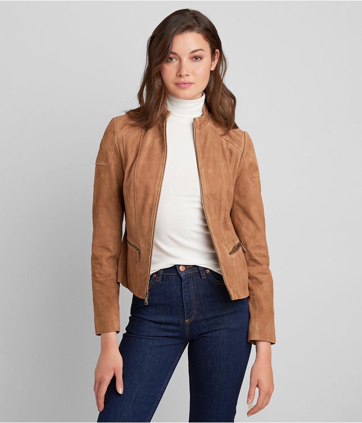 Brown Suede Leather Biker Jacket for Women