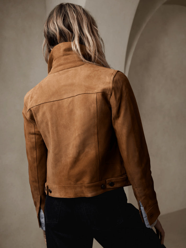 Brown Suede Trucker Jacket for Women