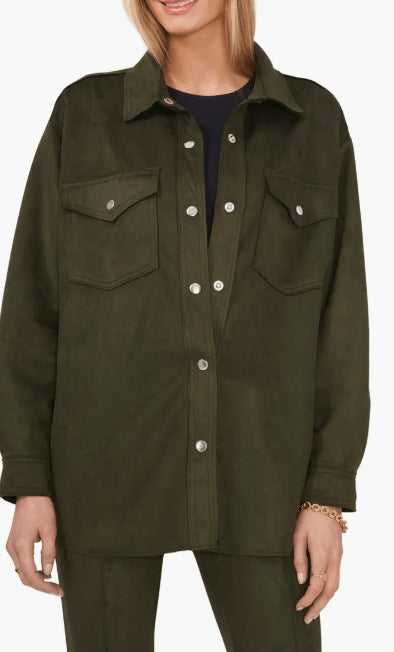 Khaki Suede Trucker Leather Shirt – Women's Long Sleeve Shirt Jacket