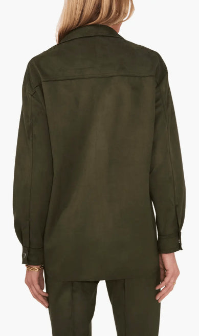 Khaki Suede Trucker Leather Shirt – Women's Long Sleeve Shirt Jacket