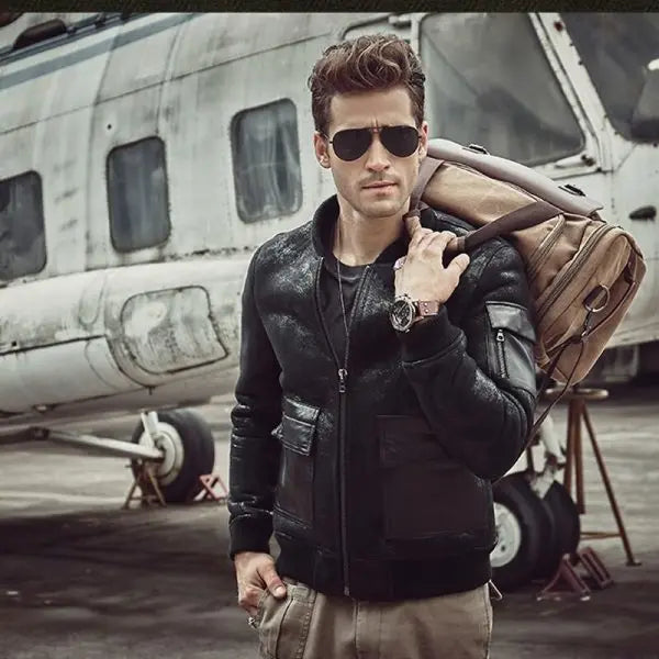 Men’s Aviator B3 Shearling Leather Jacket in Black