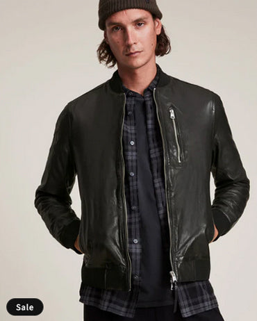 Mens Black Bomber Leather Jacket