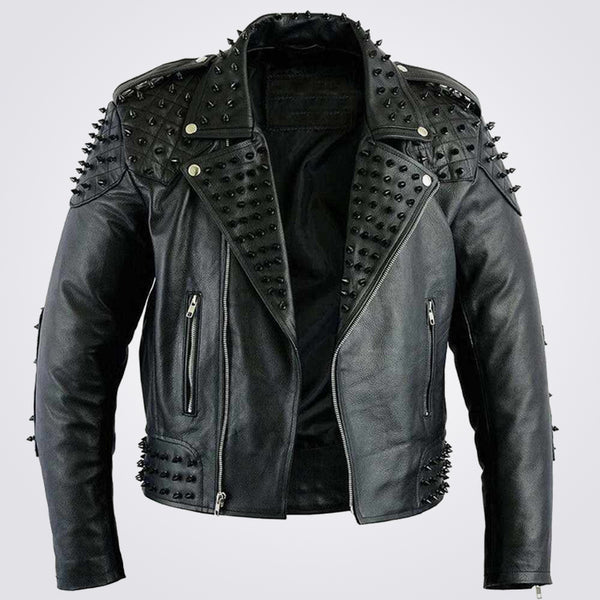 Men’s Black Studded Biker Leather Jacket